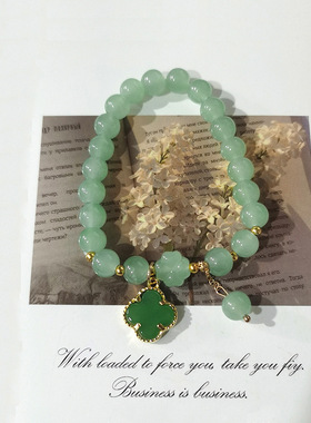 四叶草金丝葫芦手链绿珠高级感ins小众设计串珠手串直播饰品批发