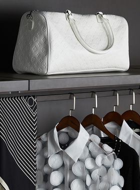 北欧轻奢样板房衣帽间梳妆台套装黑白小香风搭配服装鞋包软装饰品