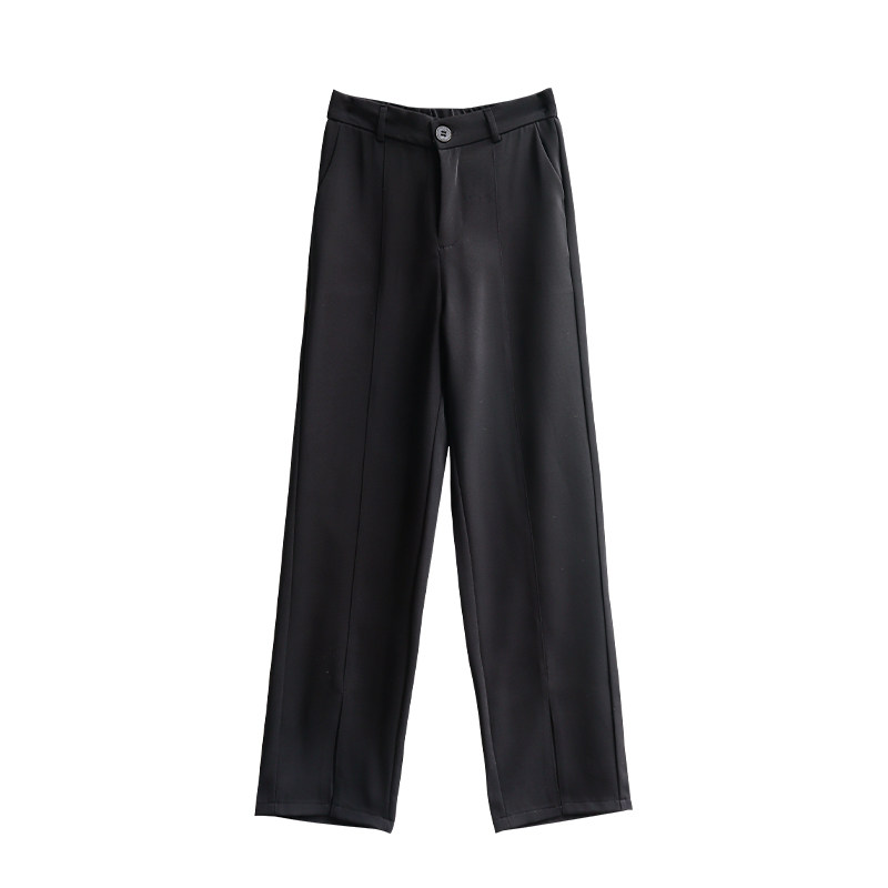 黑色开叉衩春秋夏直筒高腰阔腿裤 含琪休闲裤