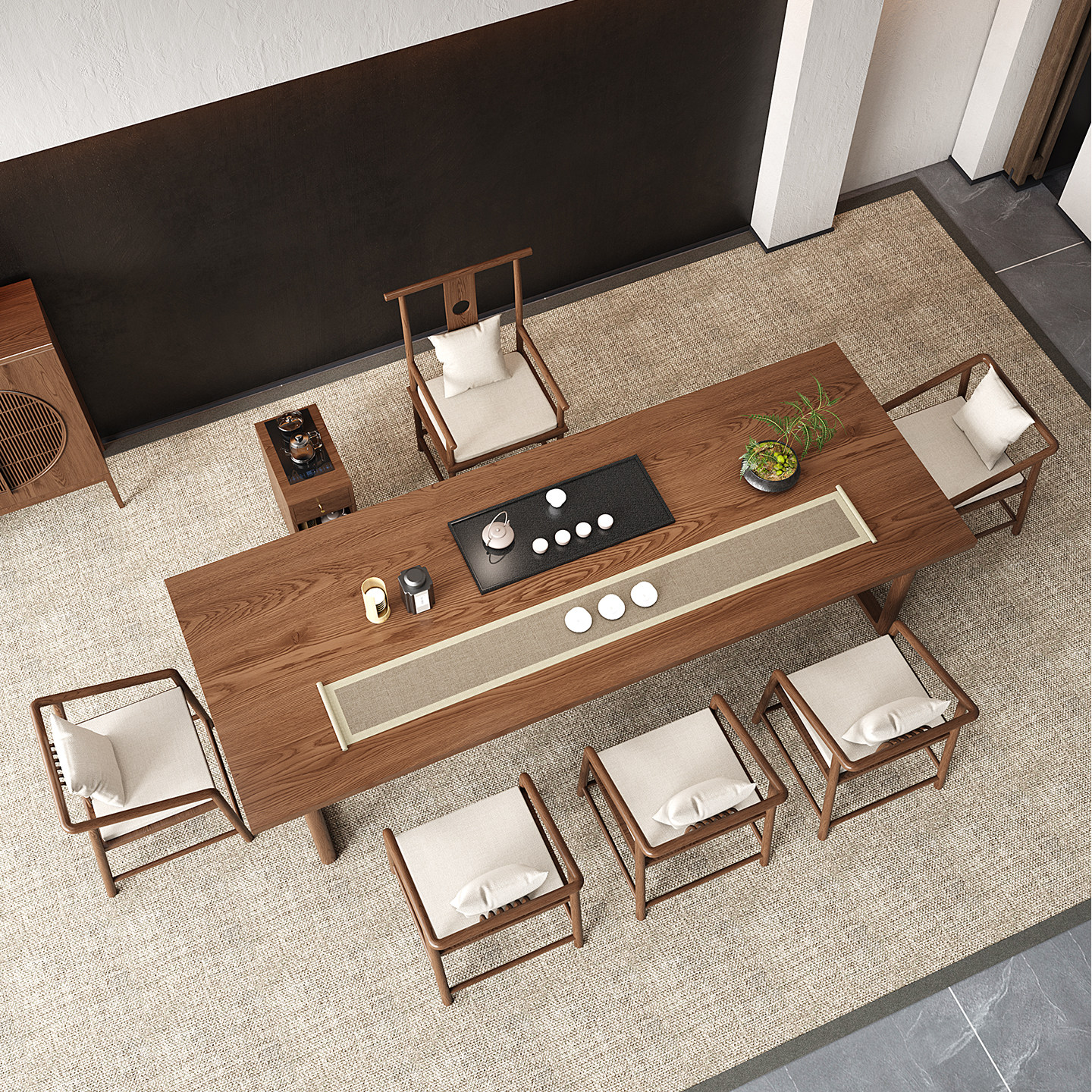 新中式简约实木茶桌椅组合办公家用禅意茶室大板干泡茶台一桌五椅,淘宝优惠券,粉丝福利购,淘宝优惠卷