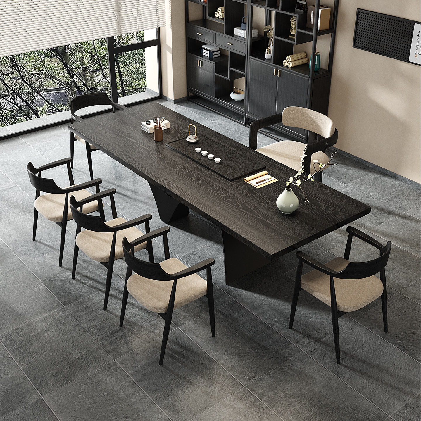 宋代美学黑色实木茶台茶桌喝茶办公桌一体两用新中式高端2025新款,淘宝优惠券,粉丝福利购,淘宝优惠卷