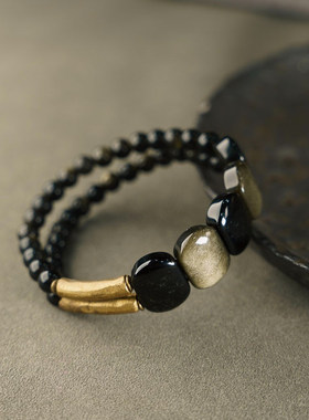 天然黑曜石手链原创设计