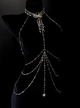 灼欲*轻奢高级感蝴蝶水钻身体链项圈女挂链R夹子饰品项链腰链套装