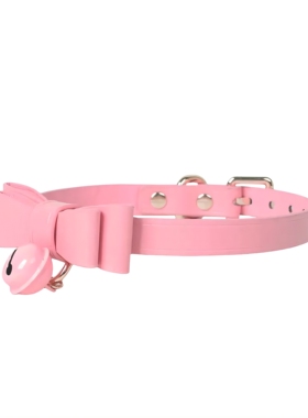 灼欲*真皮樱花粉项圈choker铃铛cos项链puppy颈环刻字情侣礼物