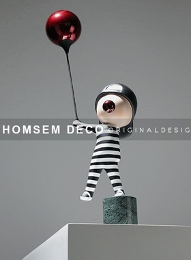 现代简约吹泡泡男l孩卡通雕塑摆件样板间卧室客厅玄关儿童房软装