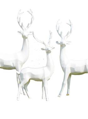 户外玻璃钢白色几何小鹿雕塑摆件售楼部公园小区草坪动物小品美陈