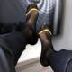 Men's business summer thin black striped stockings