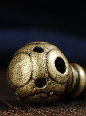 藏式天铁托甲复古文玩手串纯铜五眼六通一体三通佛头菩提念珠配件