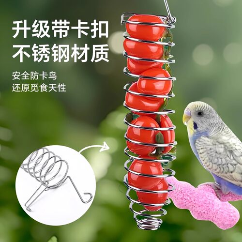 鹦鹉喂食器不锈钢水果蔬菜篮叉挂式玩具投喂神器鸟笼配件用品大全 - 图1