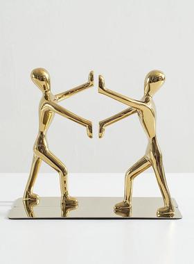 现代轻奢金色书档摆件创意人物金属书立样板间书房银色书靠装饰品