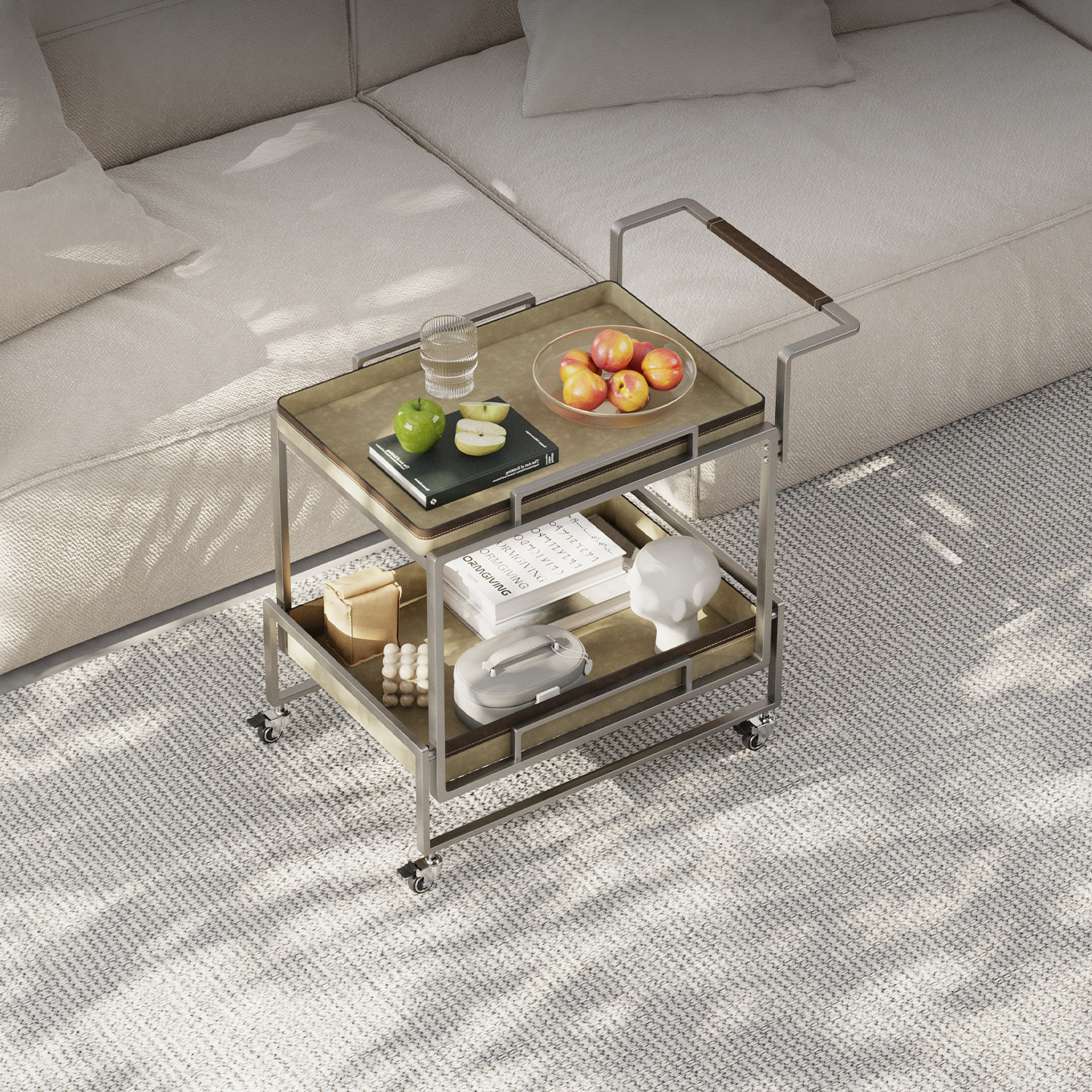 意式极简马鞍皮边几带轮轻奢高级感客厅家用沙发侧边小茶几置物架,淘宝优惠券,粉丝福利购,淘宝优惠卷