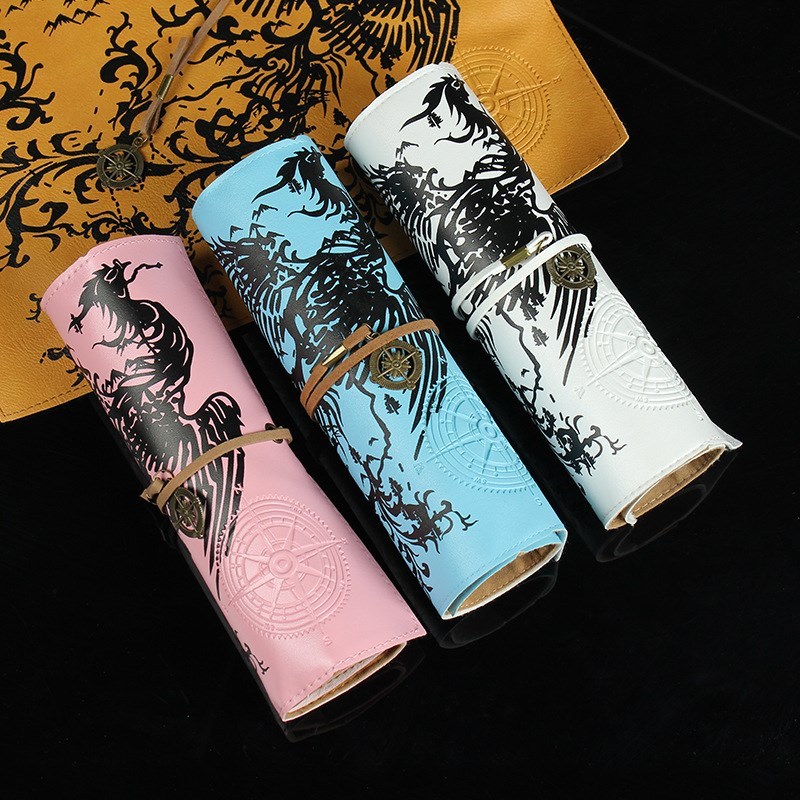 Vintage Retro Treasure Map Pencil Cases Luxury Roll Leather - 图1