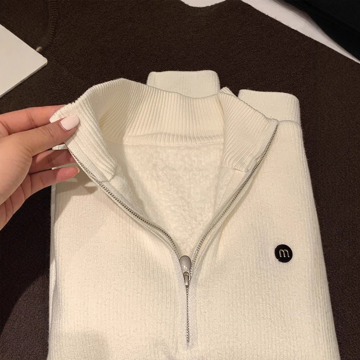 原版质量 半高领一体绒半拉链针织打底衫女秋冬2025修身保暖毛衣,淘宝优惠券,粉丝福利购,淘宝优惠卷