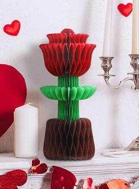 纸艺玫瑰花情人节装饰摆件