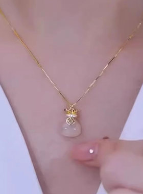 钛钢女金色转运钱袋项链女