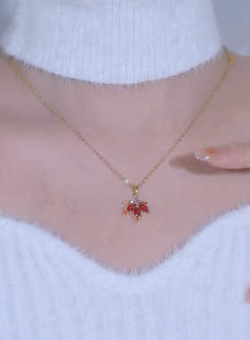 钛钢女红色枫叶项链女网红