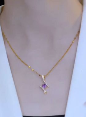 一生相恋钛钢项链女紫色吊坠