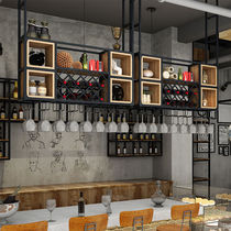 Ink Dust (MOCHEN) American Iron Art Industrial Wind Wine Rack Suspended Shelf Solid Wood Wall-mounted Wine Cabinet Living Room Dining