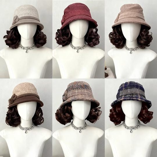 爆款帽子假发合集秋季新款中老年妈妈帽短卷发一体渔夫帽女全头套