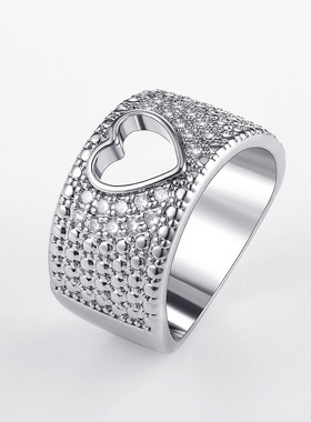 时尚通勤爱心镂空镶锆石戒指