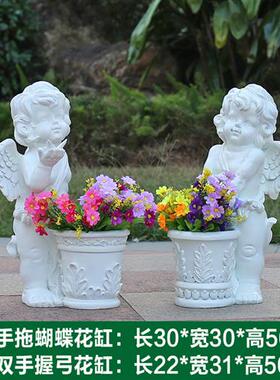 户外欧式人物大摆件别墅庭院花缸酒店婚庆装饰小品玻璃钢天使雕塑