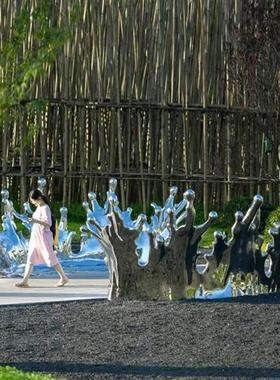 不锈钢镜面水浪花水滴雕塑定制城市房地产景观水池水波纹金属摆件