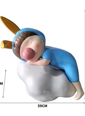 卡通泡泡兔耳女孩落地摆件可爱大公仔人物客厅商场玩偶玻璃钢雕塑