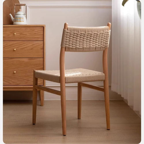 麦田椅中复古实木餐桌椅家用绳藤编靠背椅子设计师小户型极简凳子 - 图0