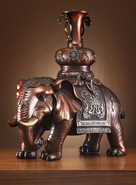 大号铜大象摆件一对吸水大象八宝花瓶对象客厅玄关V酒柜装饰工艺