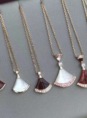 LXLR扇形小裙子项链女满钻999纯银轻奢小众贝母锁骨链大扇子吊坠