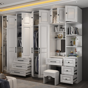 索菲亚欧式白色整体成品衣柜家用卧室简约现代梳妆台一体四五六门