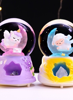 大号发光月夜诞梦水晶球卡通可爱桌面摆件创意家居装饰品生日礼物