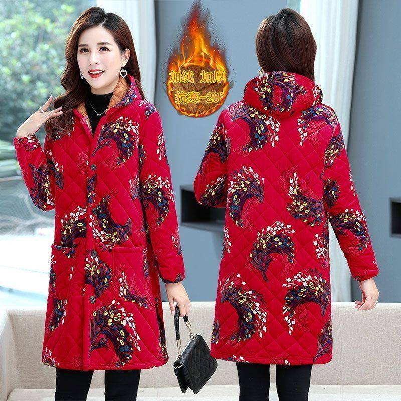 四川省服妈妈冬季款印花棉大衣中年女士连帽加绒加厚棉衣外套50岁,淘宝优惠券,粉丝福利购,淘宝优惠卷