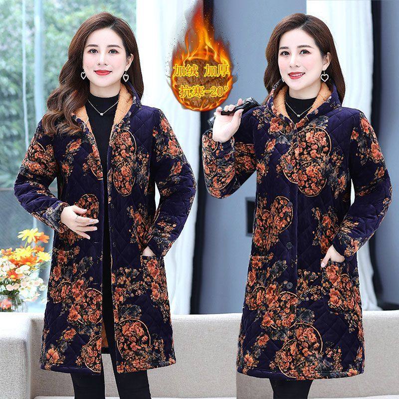 四川省服妈妈冬季款印花棉大衣中年女士连帽加绒加厚棉衣外套50岁,淘宝优惠券,粉丝福利购,淘宝优惠卷