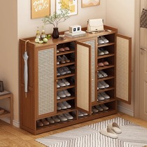 New Chinese living room entrance rattan knitted shoes cabinet integrated cabinet with door shoe rack domestic bedroom partition Xuanguan locker