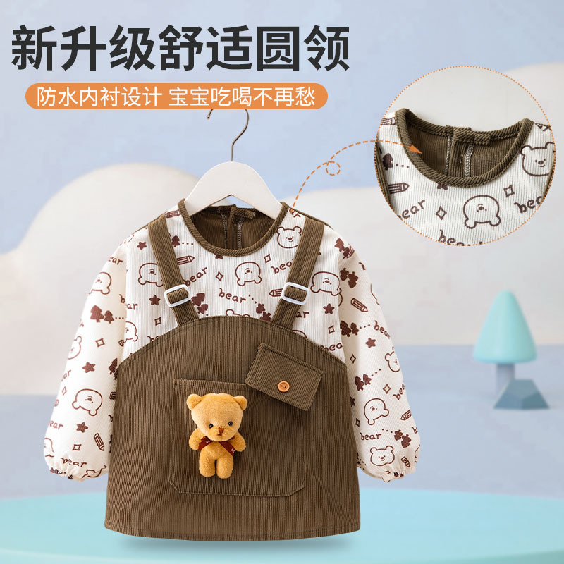 Children's smock, baby's eating bib, waterproof and anti-dirty rice pocket, boys' apron, autumn and winter style, girls dress backwards