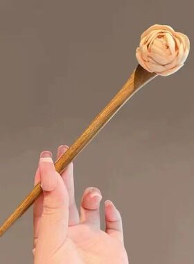 花朵干枯檀木手作簪子复古
