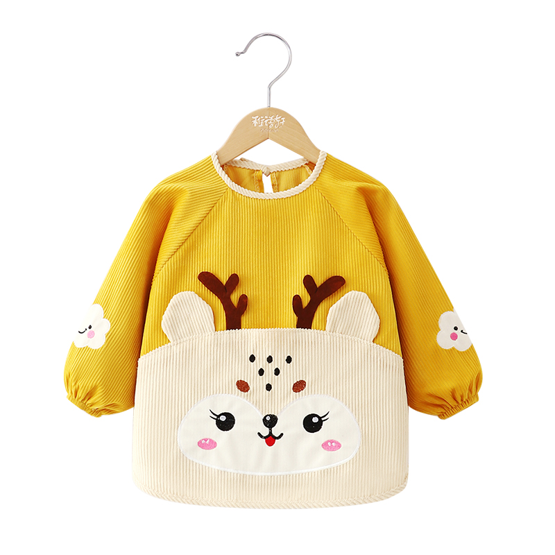 Autumn and winter eating waterproof corduroy baby smock baby rice pocket reverse dressing anti-dirty apron for boys and girls