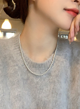 棉左仿珍珠女法式复古灰珍珠项链