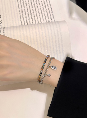 棉左女合金彩色水晶手链ins
