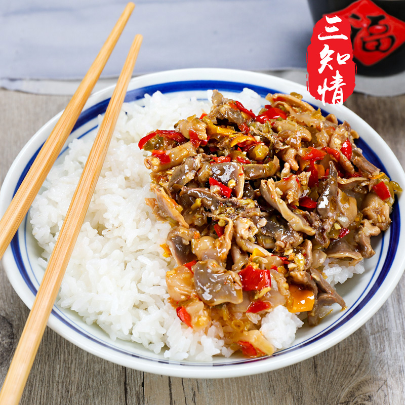 三知情泡椒酸辣鸡杂鸡胗开味下饭菜剁椒辣椒拌饭酱即食懒人湘菜 - 图2