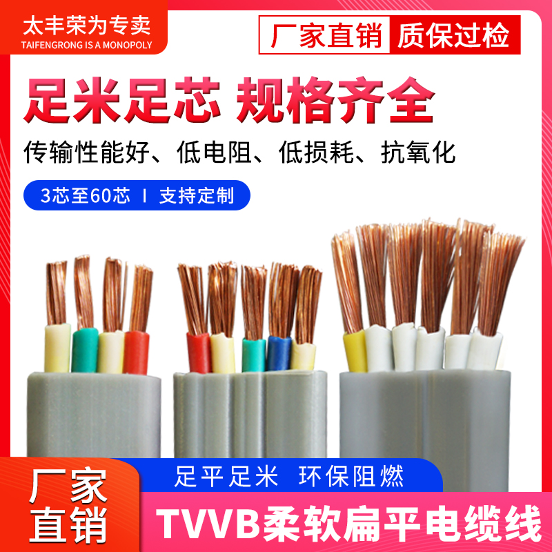 TVVB电梯专用随行扁平电缆3/4/5~60芯铜伸缩门行车扁线软电源线缆 - 图0