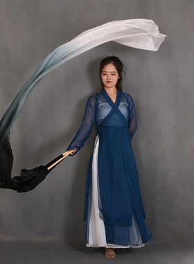 真丝舞蹈扇子加长白灰黑小影左手