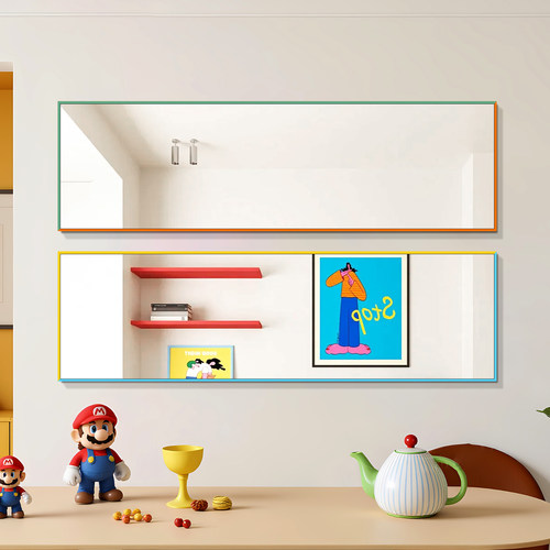 多巴胺彩色拼接镜子家用壁挂铝合金框贴墙自粘装饰画镜餐边镜 - 图1