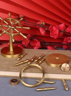 禅意阁黄铜船舵摆件可旋转领航员解压手把件全铜转钱创意小礼品