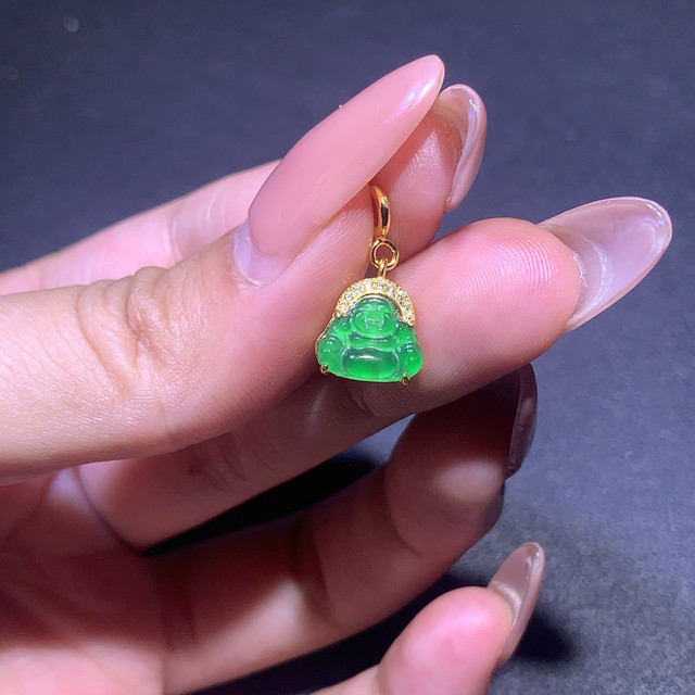 Good luck in the Year of the Horse, small exquisite natural A-grade jadeite, high ice, green, Fuya, true love, jade Buddha pendant, S925 silver inlaid