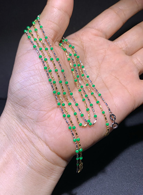 满绿辣阳小米珠珐琅彩国标S925银碎银几两吊坠项链手链百搭款