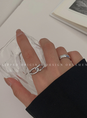 银色打结戒指两件套女小众简约时尚D个性网红指环开口可调节食指