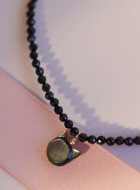 闪亮黑尖晶石猫咪项链女百搭高级感颈链K锁骨链轻奢项链不掉色女