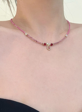 新中式项链串珠锁骨链女水晶